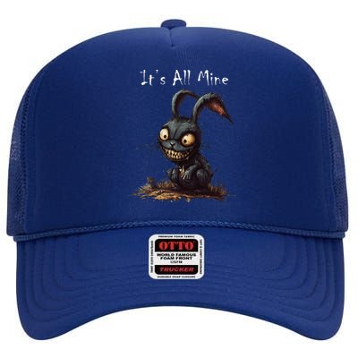 ItS All Mine Sinister Bunny Creepy Halloween Horror High Crown Mesh Back Trucker Hat