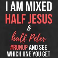 I Am Mixed Half Jesus And Half Peter #Runup And See Gift 7 Panel Mesh Trucker Snapback Hat