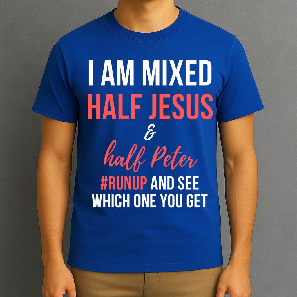 I Am Mixed Half Jesus And Half Peter #Runup And See Gift T-Shirt