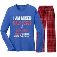 I Am Mixed Half Jesus And Half Peter #Runup And See Gift Women's Long Sleeve Flannel Pajama Set 