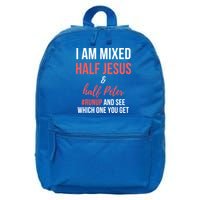 I Am Mixed Half Jesus And Half Peter #Runup And See Gift 16 in Basic Backpack