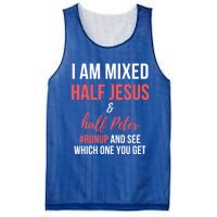 I Am Mixed Half Jesus And Half Peter #Runup And See Gift Mesh Reversible Basketball Jersey Tank