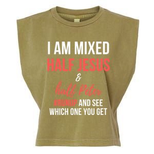 I Am Mixed Half Jesus And Half Peter #Runup And See Gift Garment-Dyed Women's Muscle Tee