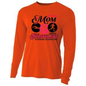 I'm A Mom And A Triathlete Nothing Scares Me Triathlon Sport Cute Gift Cooling Performance Long Sleeve Crew