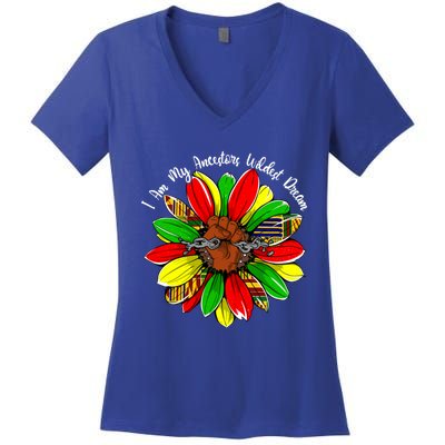 I Am My Ancestors Wildest Dream Sunflower Black History Gift Women's V-Neck T-Shirt