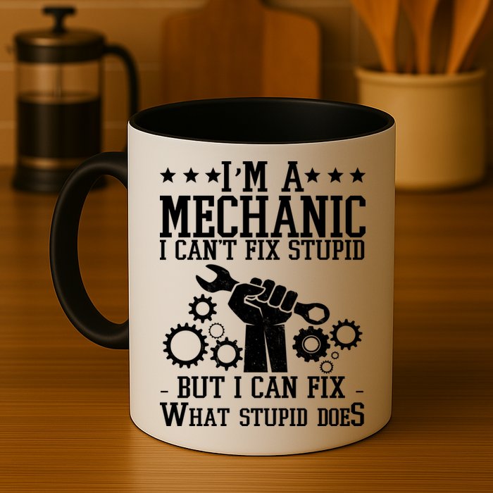 I'm A Mechanic I Can't Fix Stupid But I Can Fix What Stupid Does Mug