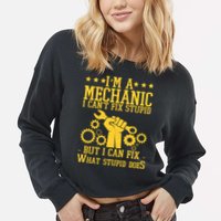 I'm A Mechanic I Can't Fix Stupid But I Can Fix What Stupid Does Cropped Pullover Crew