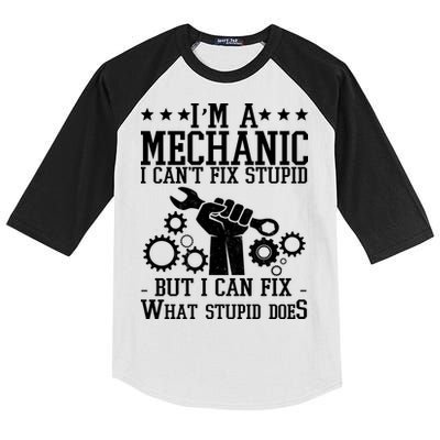 I'm A Mechanic I Can't Fix Stupid But I Can Fix What Stupid Does Kids Colorblock Raglan Jersey