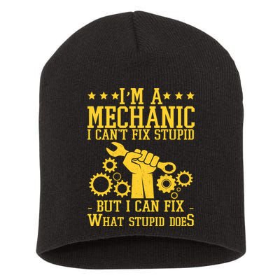I'm A Mechanic I Can't Fix Stupid But I Can Fix What Stupid Does Short Acrylic Beanie