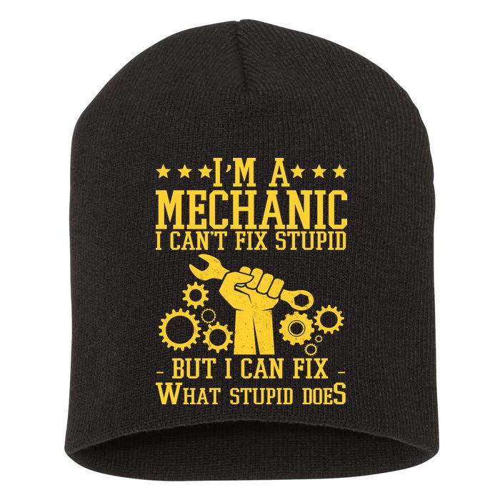 I'm A Mechanic I Can't Fix Stupid But I Can Fix What Stupid Does Short Acrylic Beanie