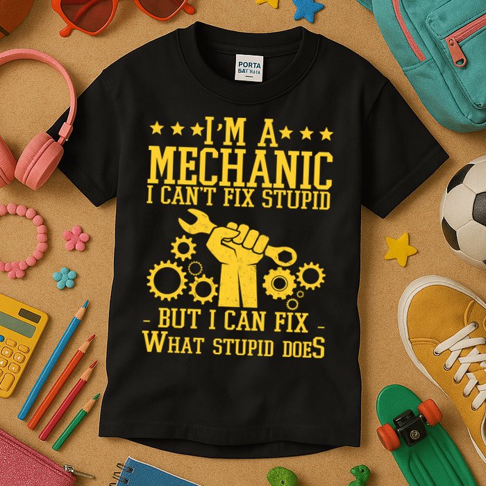 I'm A Mechanic I Can't Fix Stupid But I Can Fix What Stupid Does Kids T-Shirt