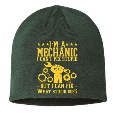 I'm A Mechanic I Can't Fix Stupid But I Can Fix What Stupid Does Sustainable Beanie