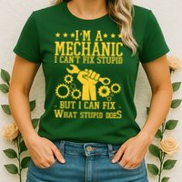 I'm A Mechanic I Can't Fix Stupid But I Can Fix What Stupid Does Womens T-Shirt