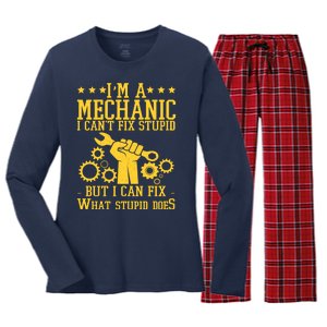 I'm A Mechanic I Can't Fix Stupid But I Can Fix What Stupid Does Women's Long Sleeve Flannel Pajama Set 