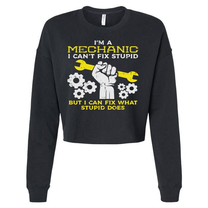 Im A Mechanic Cant Fix Stupid Funny Car Auto Garage Cropped Pullover Crew