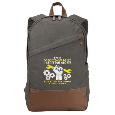 Im A Mechanic Cant Fix Stupid Funny Car Auto Garage Cotton Canvas Backpack