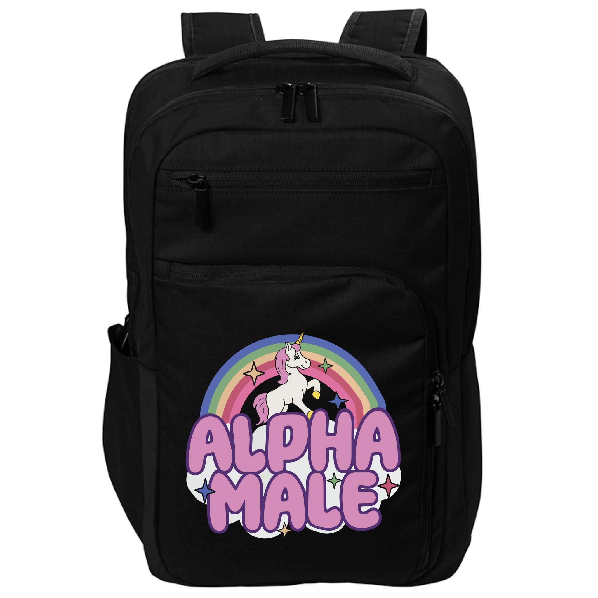 Ironic Alpha Male Unicorn Rainbow Impact Tech Backpack