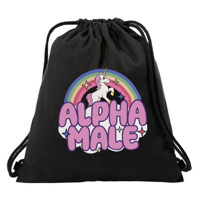 Ironic Alpha Male Unicorn Rainbow Drawstring Bag