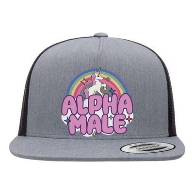 Ironic Alpha Male Unicorn Rainbow Flat Bill Trucker Hat