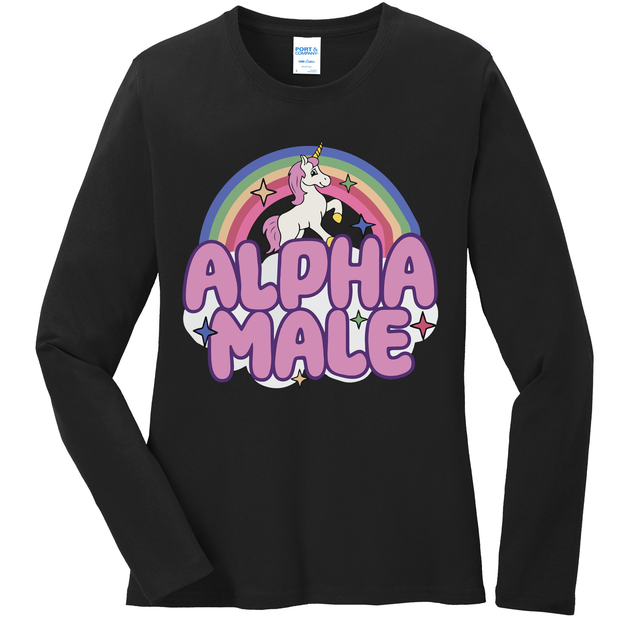Ironic Alpha Male Unicorn Rainbow Ladies Long Sleeve Shirt