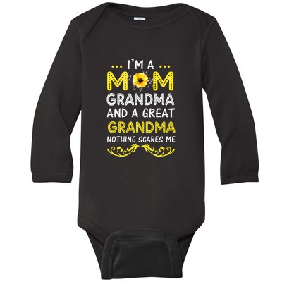 I'm A Mom Grandma Great Nothing Scares Me Mothers Day Gifts Baby Long Sleeve Bodysuit