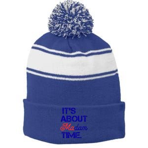 ItS About Madam Time Gift Stripe Pom Pom Beanie