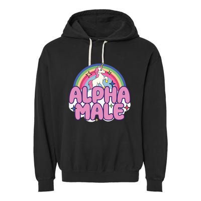 Ironic Alpha Male Unicorn Rainbow Funny Unisex Bella Garment-Dyed Fleece Hoodie