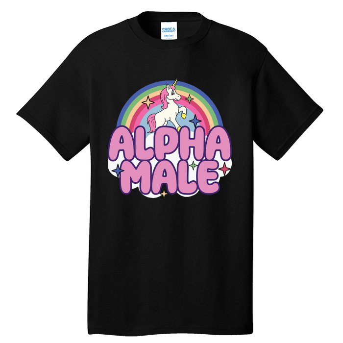 Ironic Alpha Male Unicorn Rainbow Funny Unisex Bella Tall T-Shirt