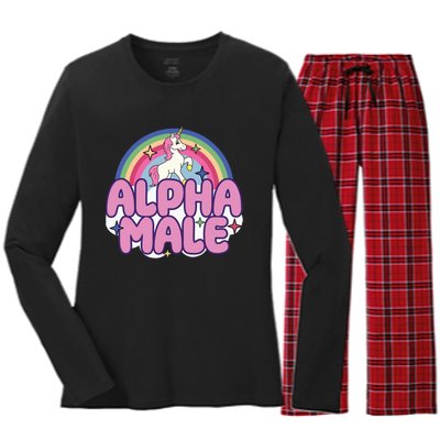 Ironic Alpha Male Unicorn Rainbow Funny Unisex Bella Women's Long Sleeve Flannel Pajama Set 