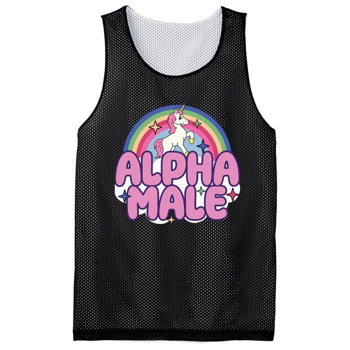 Ironic Alpha Male Unicorn Rainbow Funny Unisex Bella Mesh Reversible Basketball Jersey Tank