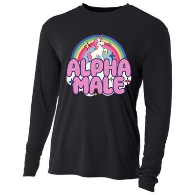 Ironic Alpha Male Unicorn Rainbow Funny Unisex Bella Cooling Performance Long Sleeve Crew