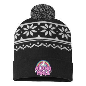 Ironic Alpha Male Unicorn Rainbow Funny Unisex Bella USA-Made Snowflake Beanie