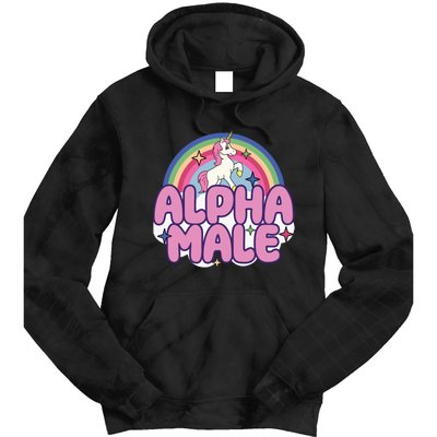 Ironic Alpha Male Unicorn Rainbow Funny Unisex Bella Tie Dye Hoodie