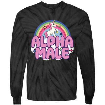 Ironic Alpha Male Unicorn Rainbow Funny Unisex Bella Tie-Dye Long Sleeve Shirt