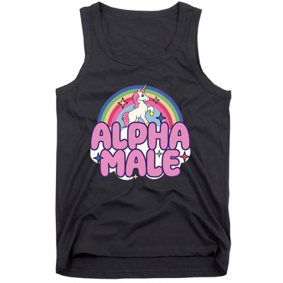 Ironic Alpha Male Unicorn Rainbow Funny Unisex Bella Tank Top