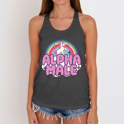 Ironic Alpha Male Unicorn Rainbow Funny Unisex Bella Women's Knotted Racerback Tank