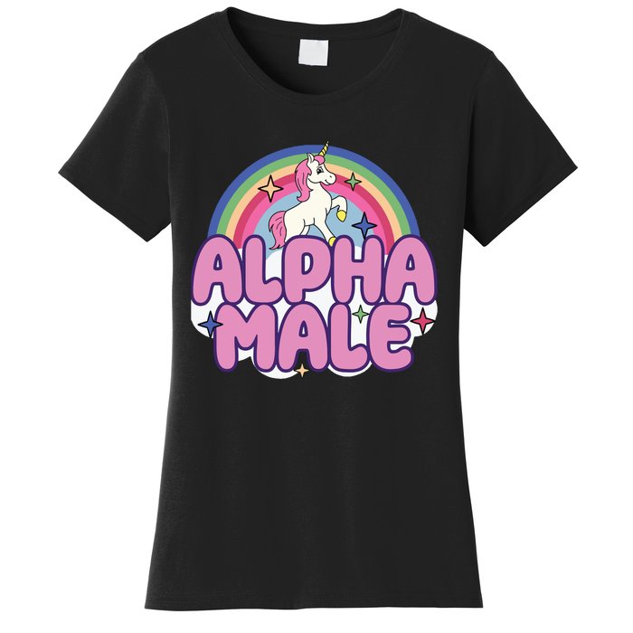 Ironic Alpha Male Unicorn Rainbow Funny Unisex Bella Women's T-Shirt