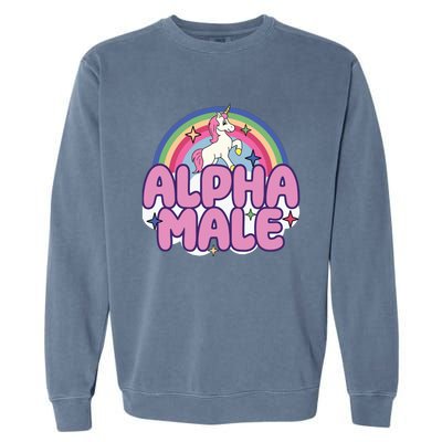 Ironic Alpha Male Unicorn Rainbow Funny Unisex Bella Garment-Dyed Sweatshirt