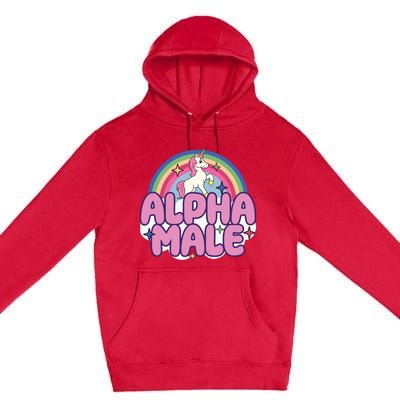 Ironic Alpha Male Unicorn Rainbow Funny Unisex Bella Premium Pullover Hoodie