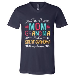 I'm A Mom Grandma And A Great Grandma Nothing Scares Me V-Neck T-Shirt