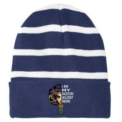 I Am My Ancestors Wildest Dreams Black History Month Striped Beanie with Solid Band