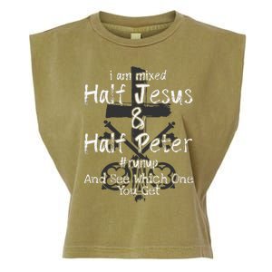 I Am Mixed Half Jesus And Half Peter Christian Runup Gift Garment-Dyed Women's Muscle Tee