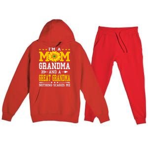 IM A Mom Grandma Great Grandma MotherS Day Sunflower Great Gift Premium Hooded Sweatsuit Set