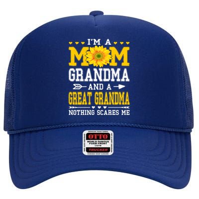 IM A Mom Grandma Great Grandma MotherS Day Sunflower Great Gift High Crown Mesh Back Trucker Hat