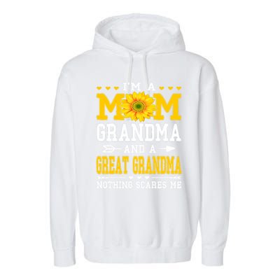 IM A Mom Grandma Great Grandma MotherS Day Sunflower Great Gift Garment-Dyed Fleece Hoodie