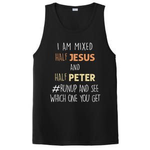 I Am Mixed Half Jesus And Half Peter Funny Christian PosiCharge Competitor Tank