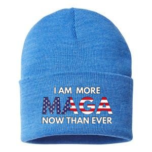 I Am More Maga Now Than Ever American Flag Support Trump Sustainable Knit Beanie