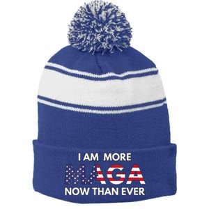 I Am More Maga Now Than Ever American Flag Support Trump Stripe Pom Pom Beanie