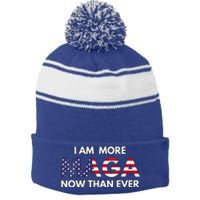 I Am More Maga Now Than Ever American Flag Support Trump Stripe Pom Pom Beanie