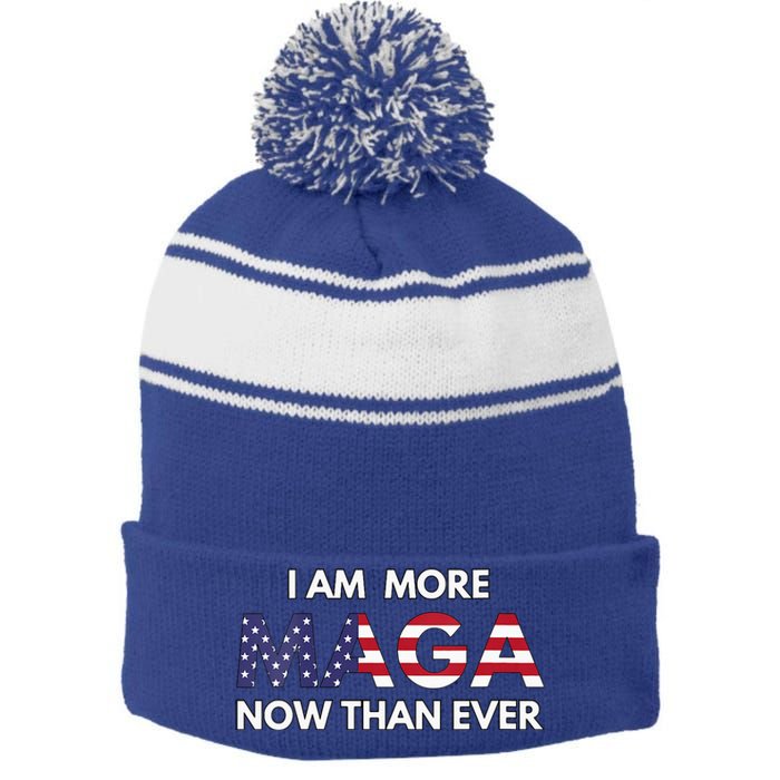 I Am More Maga Now Than Ever American Flag Support Trump Stripe Pom Pom Beanie